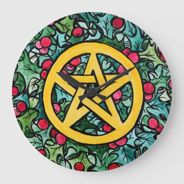 Pagan Yule Pentagram Large Clock (Front)