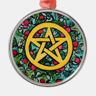 Pagan Yule Pentagram Metal Tree Decoration