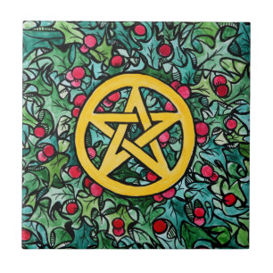 Pagan Yule Pentagram Tile