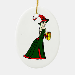 Pagan Yule Witch Ceramic Tree Decoration