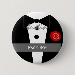 PAGE BOY Custom Name Tux Wedding 6 Cm Round Badge