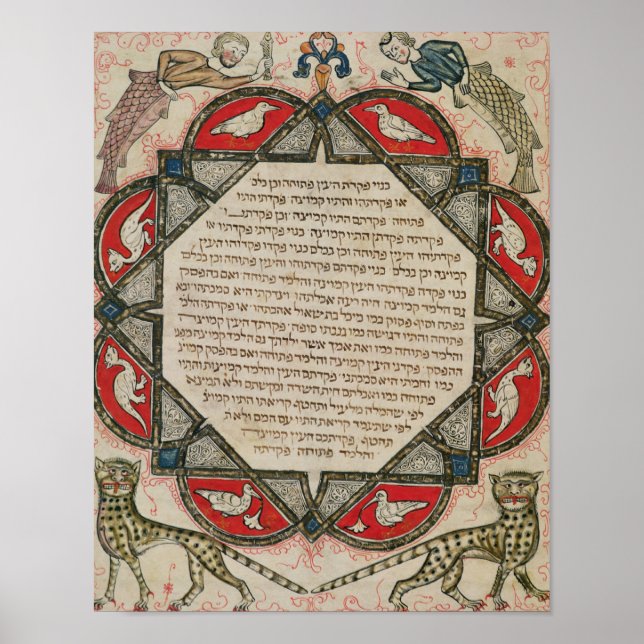 Page from a Hebrew Bible depicting fish Poster (Front)