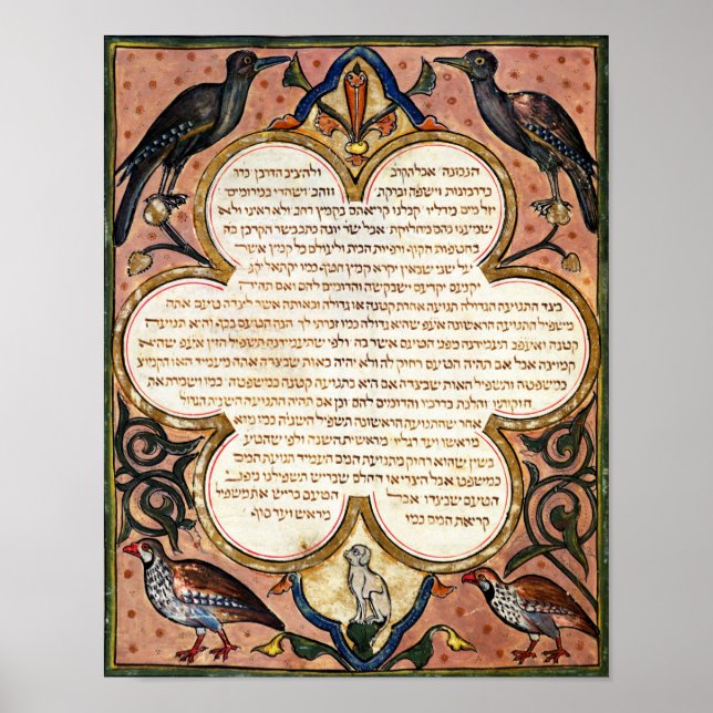 Page from a Hebrew Bible with birds, 1299 Poster (Front)
