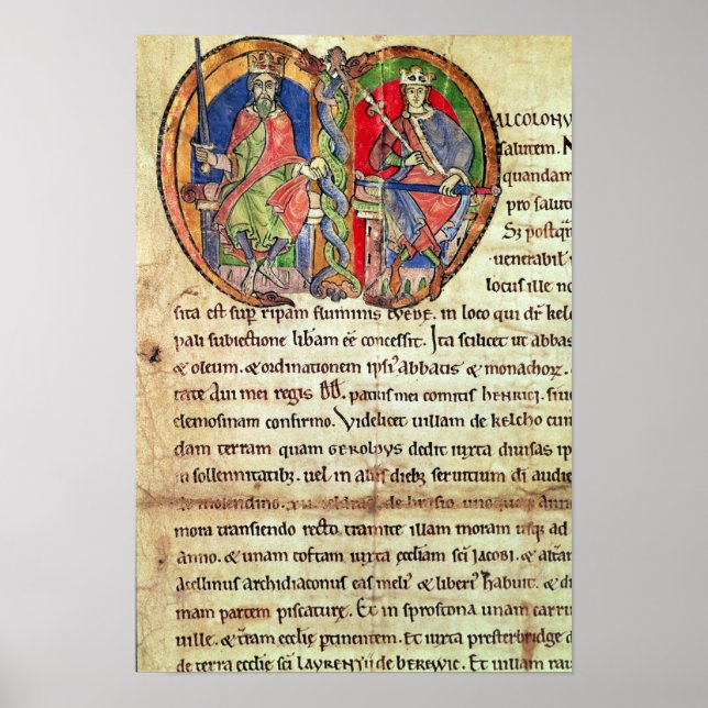 Page from the Charter Kelso Abbey with Poster (Front)