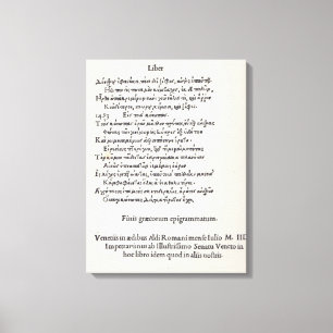 Page of Greek Epigrams by Angelo Poliziano, 1498 Canvas Print
