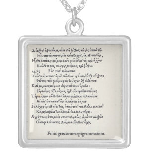 Page of Greek Epigrams by Angelo Poliziano, 1498 Silver Plated Necklace