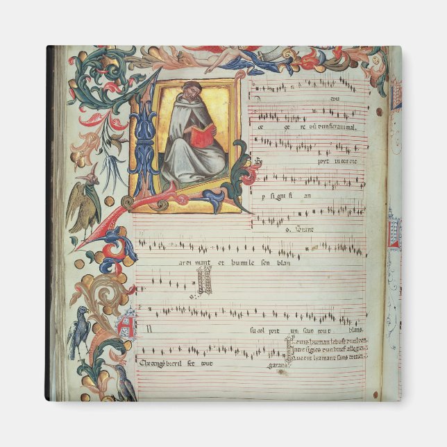 Page of musical notation with a historiated magnet (Front)