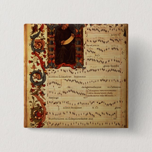 Page of Musical Notation with historiated 15 Cm Square Badge (Front)