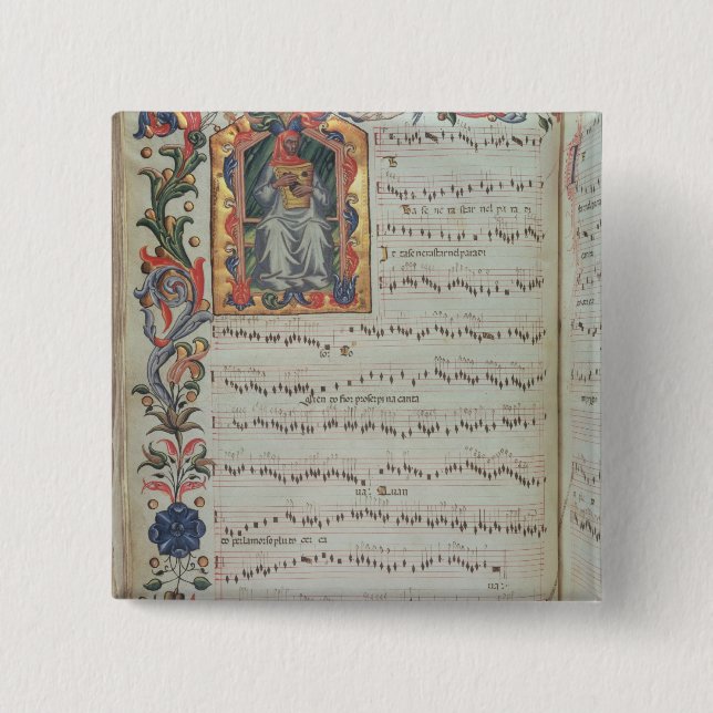 Page of musical notation with historiated 15 cm square badge (Front)