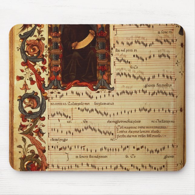Page of Musical Notation with historiated Mouse Mat (Front)