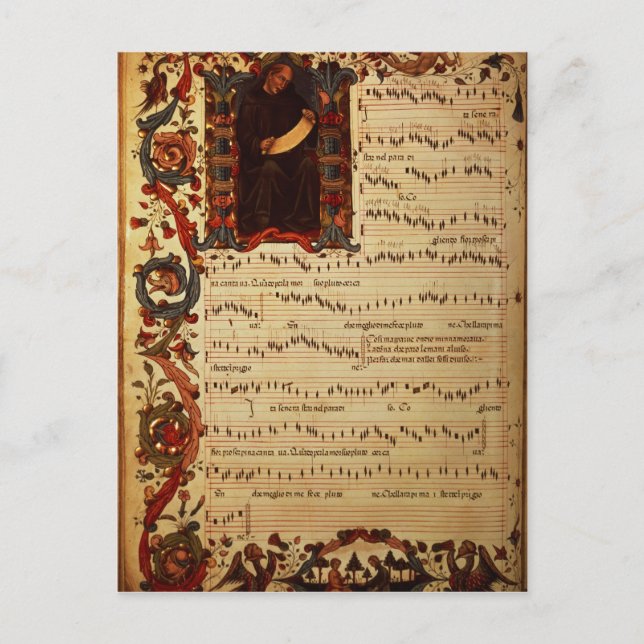 Page of Musical Notation with historiated Postcard (Front)