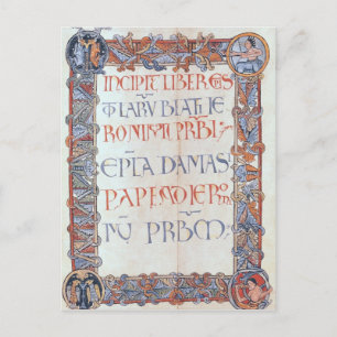 Page of text with a floriated border postcard