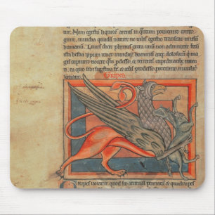 Page of text with an illustration of a griffin mouse mat