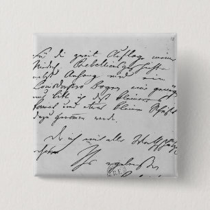 Page of text with his signature 15 cm square badge
