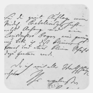 Page of text with his signature square sticker