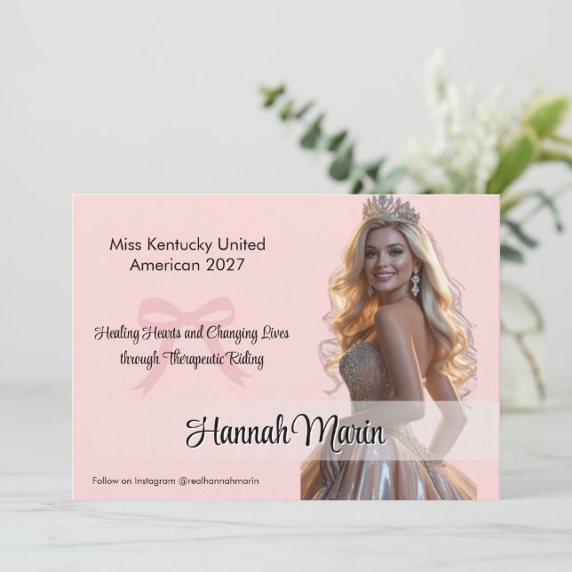 Pageant Autograph Blush Pink Crown Signing Card (Standing Front)