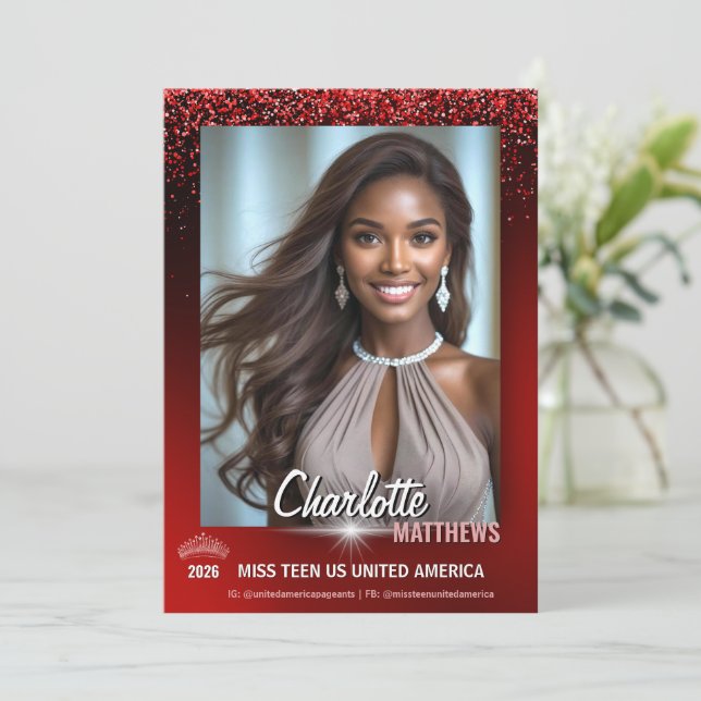 Pageant Autograph Card Red Glimmer Style (Standing Front)