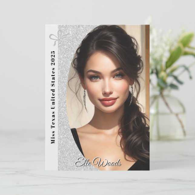Pageant Autograph Cards Silver Glitter Pageant Bow (Standing Front)