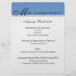 Pageant Awards Ball Program in Champagne Menu