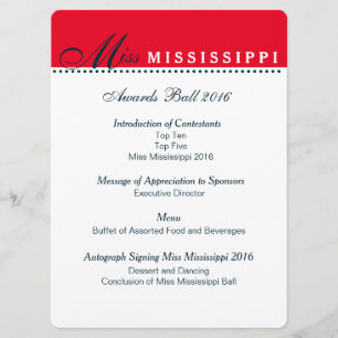 Pageant Awards Ball Program-Red,White & Blue Menu