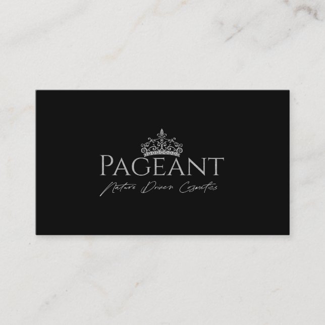 Pageant Black and white crown & typography Business Card (Front)