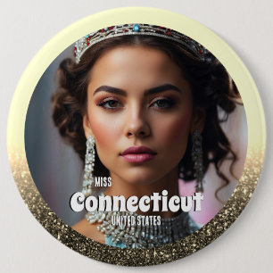 Pageant Button Pin - Black and Gold Glitter Glam