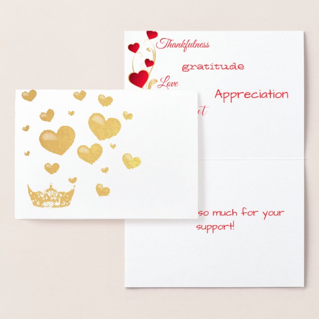 Pageant Crown & Hearts Thank You Card Gold Foil (Display)