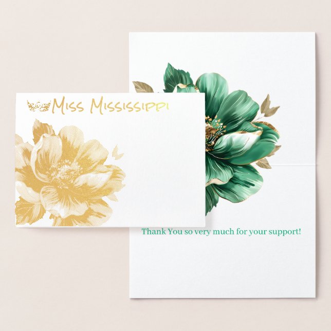 Pageant Crown & Magnolia Gold Foil Thank You Card (Display)