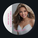 Pageant Essentials Button Pin<br><div class="desc">Show off your pageant style when you secure your sash with this customisable button pin. Upload your photo and edit your name and local, state, regional, national, or international title, to create the custom titleholder pin for pageants or promotional events. Part of the pageant accessories collection from Pageant Printables, this...</div>