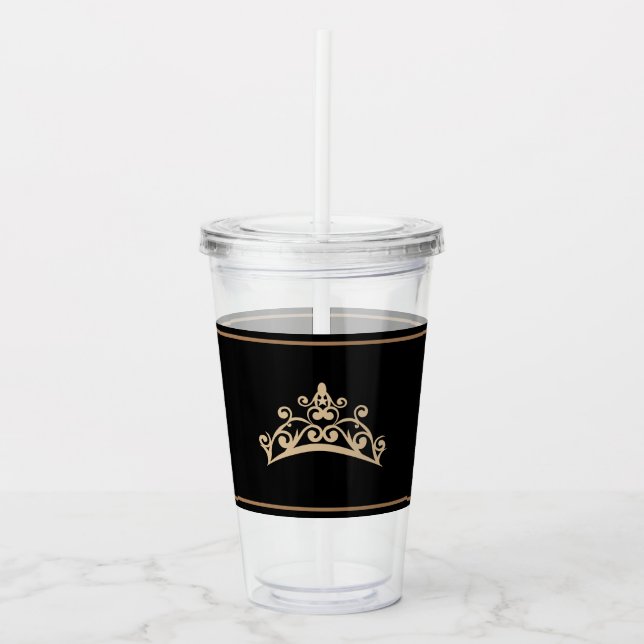 Pageant Gold Tiara Crown Acrylic Tumbler (Front)