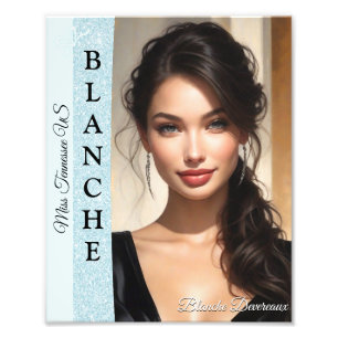Pageant Headshot Photo Print Teal Blue Glitter