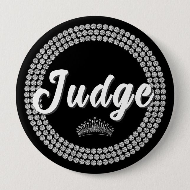 Pageant Judge Button Black & Silver Glam Judge Pin (Front)
