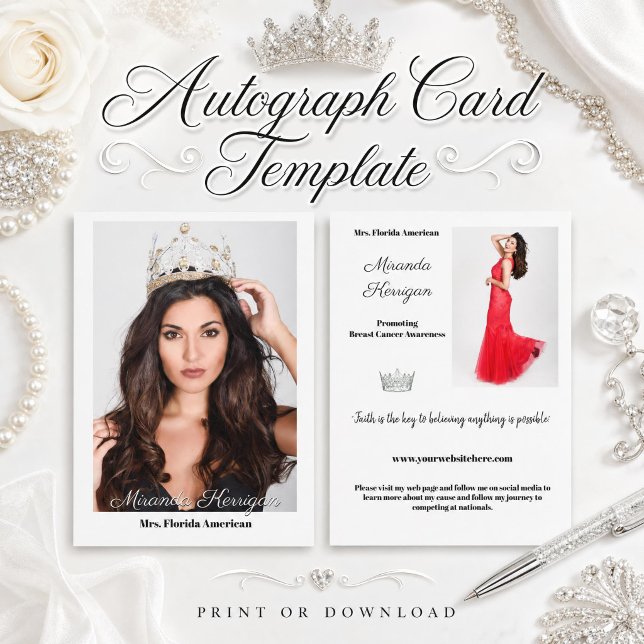 Pageant Photo Autograph Card Border Template (Edit this autograph card template to create impressive beautiful and elegant pageant autograph cards)