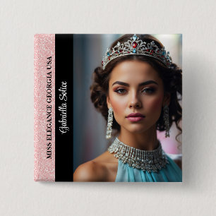 Pageant Photo Button Pin Rose Gold Glitter Border