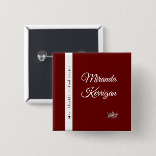 Pageant Sash Button Pin Red Background Crown