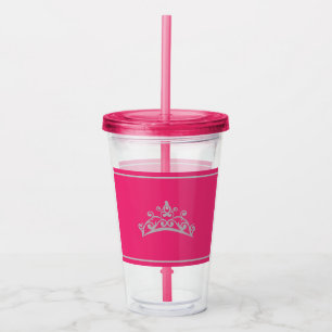 Pageant Silver Crown Fuschia Pink Acrylic Tumbler
