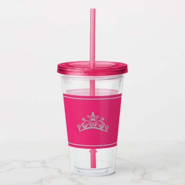 Pageant Silver Crown Fuschia Pink Acrylic Tumbler (Front)