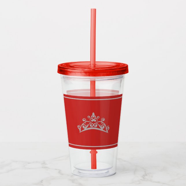Pageant Silver Crown Red Acrylic Tumbler (Front)