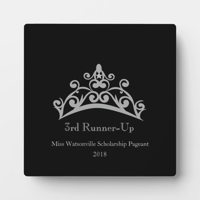 Pageant Silver Tiara Crown 3rd Runner-up Plaque (Front)