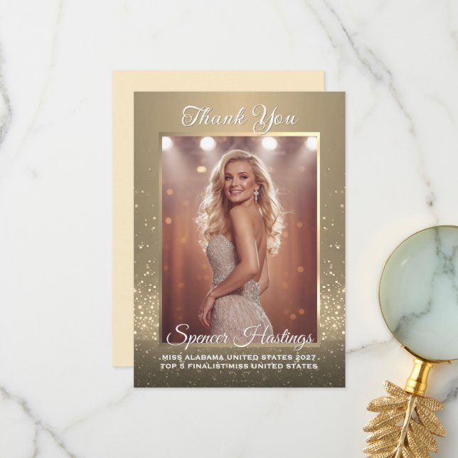 Pageant Sponsor Gold Border Thank You Card (Front/Back In Situ)