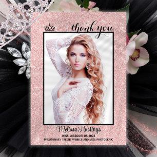 Pageant Thank You Card Rose Gold Glitter Pageants