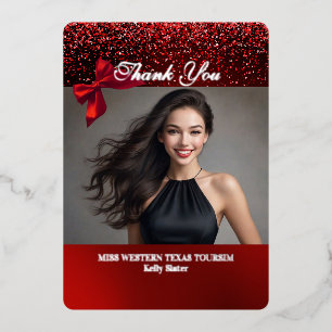 Pageant Thank You Card Sparkling Red Real Foil