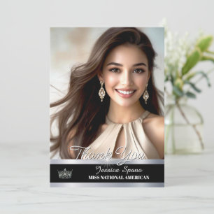 Pageant Thank You Cards Black & Silver Luxe Sash