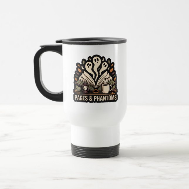 Pages & Phantoms Reading Travel Mug (Left)