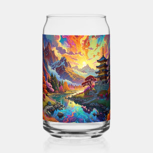 Pagoda and Coloured Landscape Beer Can Glass