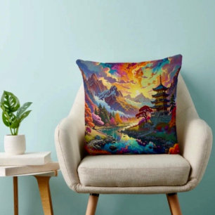 Pagoda and Coloured Landscape Cushion