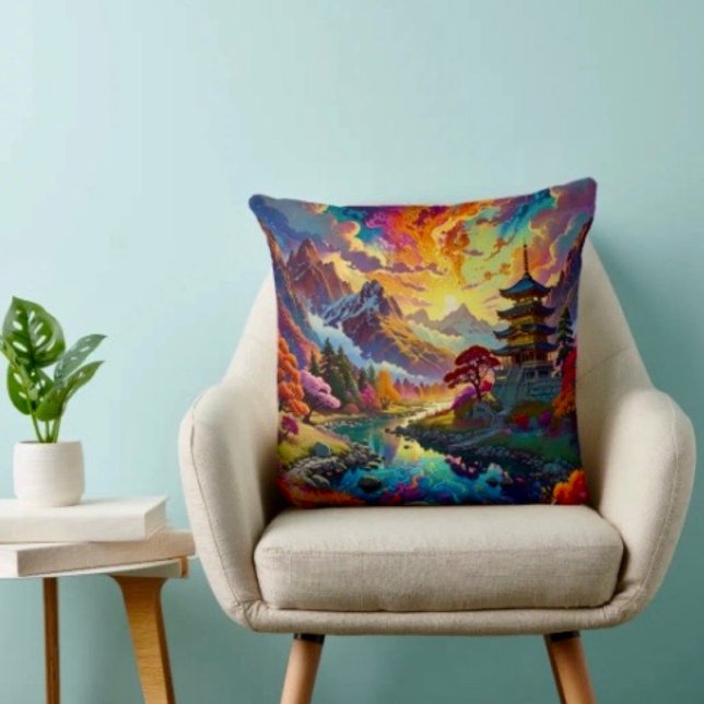Pagoda and Coloured Landscape  Cushion (Creator Uploaded)