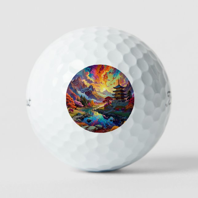 Pagoda and Coloured Landscape  Golf Balls (Front)