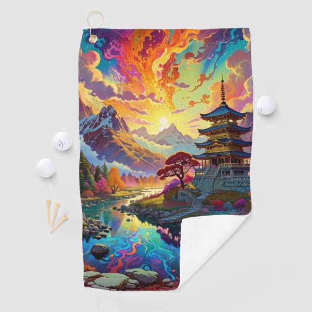 Pagoda and Coloured Landscape  Golf Towel (InSitu)