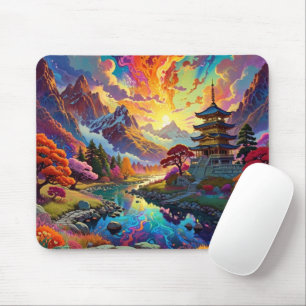 Pagoda and Coloured Landscape Mouse Mat